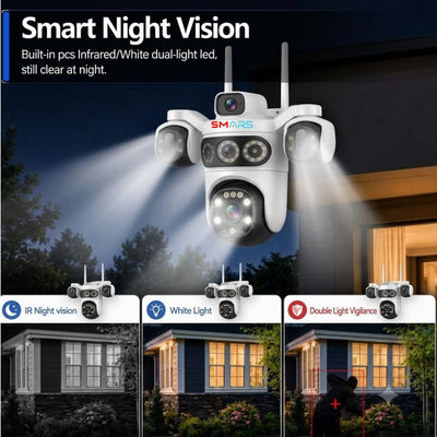smars 20 MP Full HD 4 Lens 4G Dual Solar Powered CCTV Camera | 4K Video with AOV 24H Recording | Human Detection | Two-Way Audio | Color Night Vision