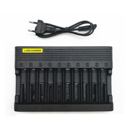 Smars Lithium Battery Charger 10-Slot for 3.7V Li-ion 18650 Multicharger for 16340 14500 18650 18500 Batteries