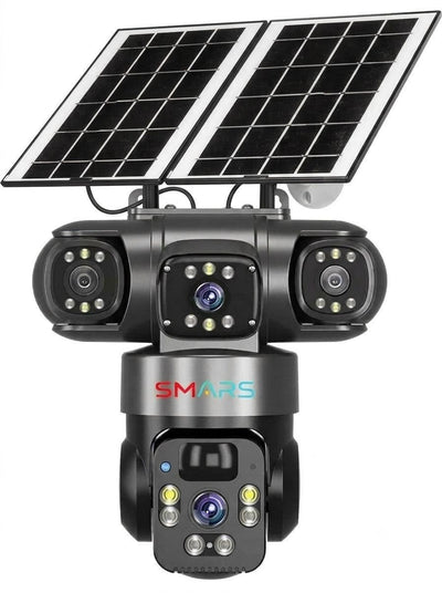 smars 12 MP Full HD Tripple Lens 4G Dual Solar Powered CCTV Camera | Manual Side Rotation| Auto Tracking | Human Detection | Two-Way Audio | Color Night Vision