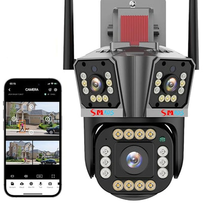 SMARS 4G SIM 3 Lens 5MP PTZ Camera | 5K Full HD Color Night Vision Outdoor Wireless CCTV Security Camera with AI Auto Tracking Live Monitoring Feature