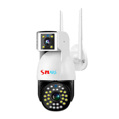 smars Dual Lens 4MP IP PTZ Camera with 4G sim Support Wireless CCTV for Outdoor use with IP66 Waterproof Ai Tracking Audio and Video Monitoring