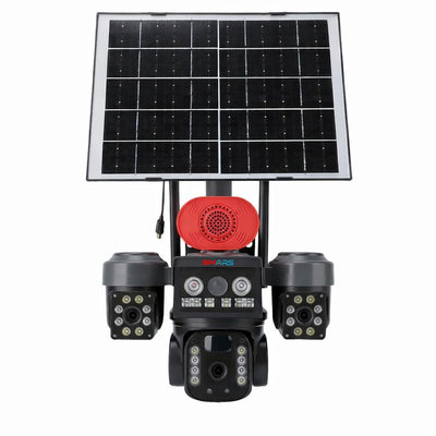 Smars 4G Solar Security Camera, AI Smart 4-Lens, 360° Wireless Outdoor, App Control, Live View, Night Vision, IP66 Weatherproof