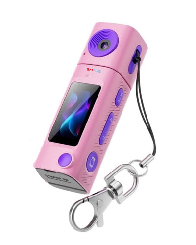 SMARS Mini Digital Camera for Kids & Beginners | 1080P Video | 230° Rotatable Lens | Colour LCD | Compact Keychain Camera for Travel | Vlogging & Gifts (Pink)