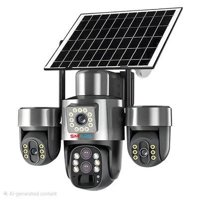 smars 16MP 4G Triple Lens Solar Outdoor PTZ Camera | 3 Lens PTZ with 10X Optical Zoom | 360° Pan & Tilt | Motion Alerts | Night Vision, Two-Way Audio and Waterproof |