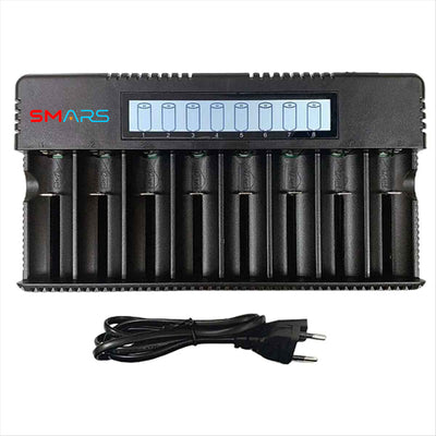Smars Lithium ion Battery Charger with led Display EU Plug 8-Slot for 3.7Vv li-ion 18650 26650 16340 18500 10440 18350 17670 multicharger for RCR 123 Batteries