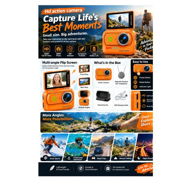 smars Mini Flipo 4K Ultra Clear HD Action Camera | Pocket Vlog Camera | Flip Display Screen Magentic Attachment | for Outdoor Travel Vlogging