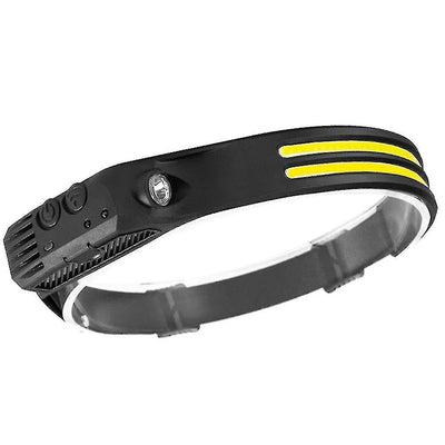 smars Double Strip Line Sensor Headlamp COB LED Head Lamp Flashlight USB Rechargeable Head Torch 5 Lighting Modes Head Light (COB White+White) XPE LED Sidelamp Motion Sensor with Flash