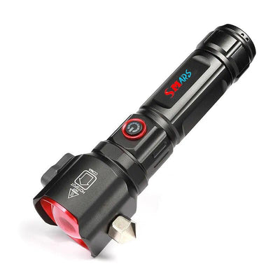 smars Multi-Functional High Power LED Flashlight with USB Charging COB Safety Hammer Zoom Waterproof Aluminum Alloy White Laser Torch
