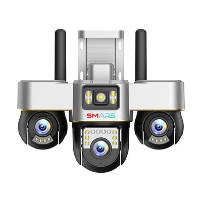 Smars Triple Lens 3 Screen WiFi PTZ Security Camera | Rotating Outdoor Wireless IP CCTV | PIR Motion Detection | Two-Way Audio | Full Color Night Vision & Cloud Storage