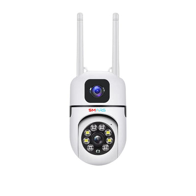 smars Mini Dual Lens Screen 2in1 PTZ 2+2MP Full HD Resolution WiFi Wireless Indoor Camera Color Night Vision|Two Way Talk|Motion Detection|360° View|Human Detection
