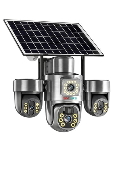 Smars 3-Lens Solar 4G SIM PTZ Security Camera | Outdoor CCTV Camera | Color Night Vision | Motion Detection | Waterproof Design