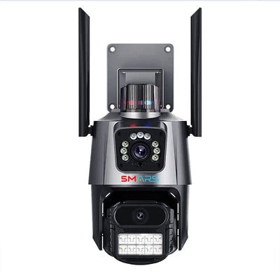 smars 4+4MP Dual Lens 1920P UHD 4G SIM Based PTZ Security Camera | Pan Tilt Outdoor Indoor IP66 Level Waterproof CCTV Camera with Color Night Vision, Motion Detection