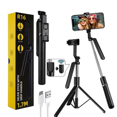 Smars R16 Selfie Stick with Tripod Stand | 6-Feet Long | Bluetooth Wireless Remote | Detachable Phone Holder | Compatible with iPhone & Android | Ideal for Vlogging | Photo Shoots