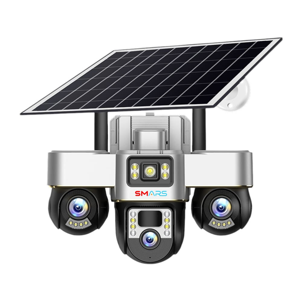 Smars 3-Lens PTZ Solar 4G SIM Security Camera | Outdoor CCTV with Trip ...