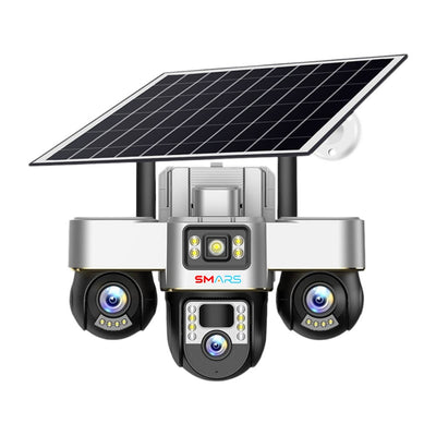 Smars 3-Lens PTZ Solar 4G SIM Security Camera | Outdoor CCTV with Triple View | Night Vision | Motion Detection | Full Mobile Control