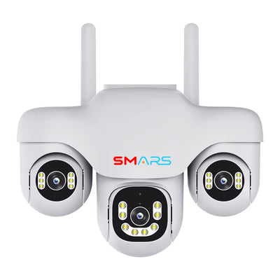 Smars 3 Lens 4G Outdoor PTZ Security Camera | 6MP Ultra HD Triple Screen View CCTV, 360° Pan Tilt, AI Human Tracking, Color Night Vision, Two-Way Audio, IP66 Waterproof