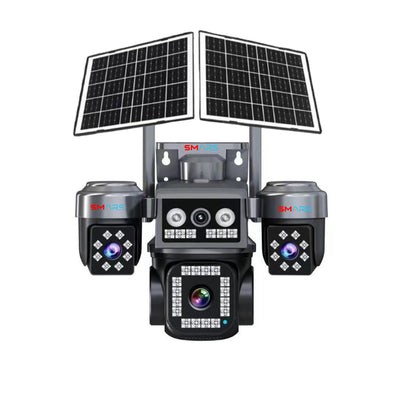 smars 4G Solar Security Camera, AI Smart 4-Lens, 360° Wireless Outdoor, App Control, Live View, Night Vision, IP66 Weatherproof | Two-Way Audio and Motion Detetion |