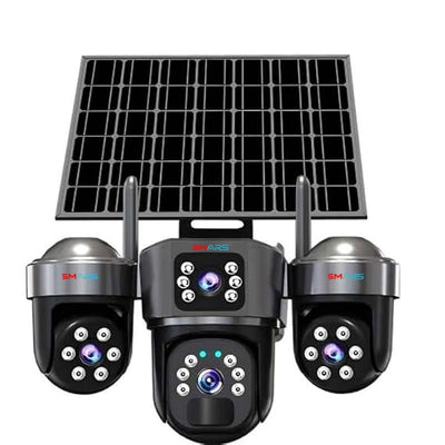 smars 3-Lens Solar Security Camera with Dual PTZ | 360° Wireless Outdoor CCTV Camera | AI Human Detection | Full Color Night Vision | Two-Way Audio | IP66 Waterproof | Motion Alerts
