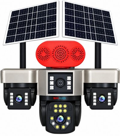 smars 20 MP Full HD 4 Lens 4G Dual Solar Powered CCTV Camera | 3 Lens App Rotate| AOV 24H Recording | Human Detection | Two-Way Audio | Color Night Vision