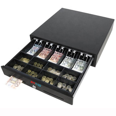 Smars Electronic & Manual Metal Cash Drawer for Point of Sale (POS) System with Coin Tray, 5 Bill / 8 Coin (Black) [Cash Drawer]