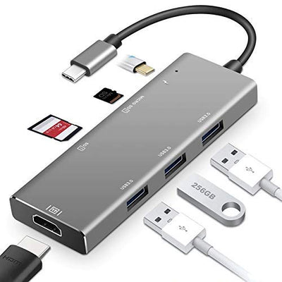 Smars® USB Type C Hub to HDMI 4K HD USB 3.0 2-Port 7 in 1 Card Reader SD TF Data Transfer for Type C laptops