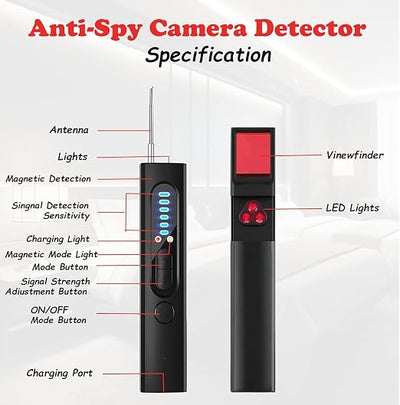 Smars® MS-T15 Multi-Function Hidden Camera Detector GSM Audio Bug Finder | GPS Signal Lens RF Tracker Locater for Office, Hotels, Meetings Security Check