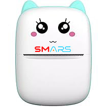 Smars Mini Portable Printer – Bluetooth Wireless Photo & Label Printer for Kids with 1 Paper Roll – Black & White Pocket Printer for Mobile, Home, School, Sticker Notes (57mm)