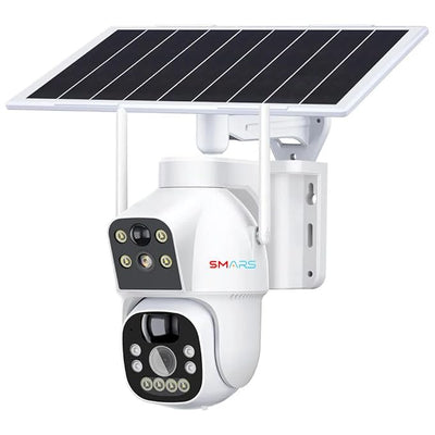 Smars Duo 4+4MP 4G SIM Based Wireless Outdoor CCTV Camera | Solar Powered | Color Night Vision | Motion Detection | Weatherproof | Supports 256GB SD Card