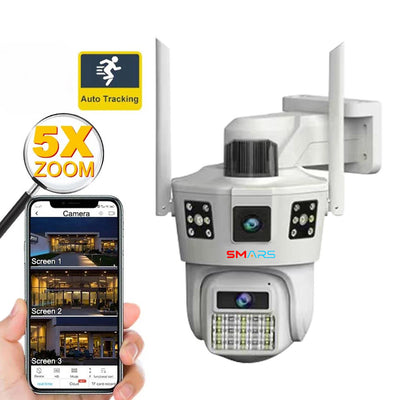 Smars Dual Lens WiFi 4MP IP PTZ Camera for Outdoor Wireless CCTV Security Camera with Ai Tracking Audio and Video Monitoring