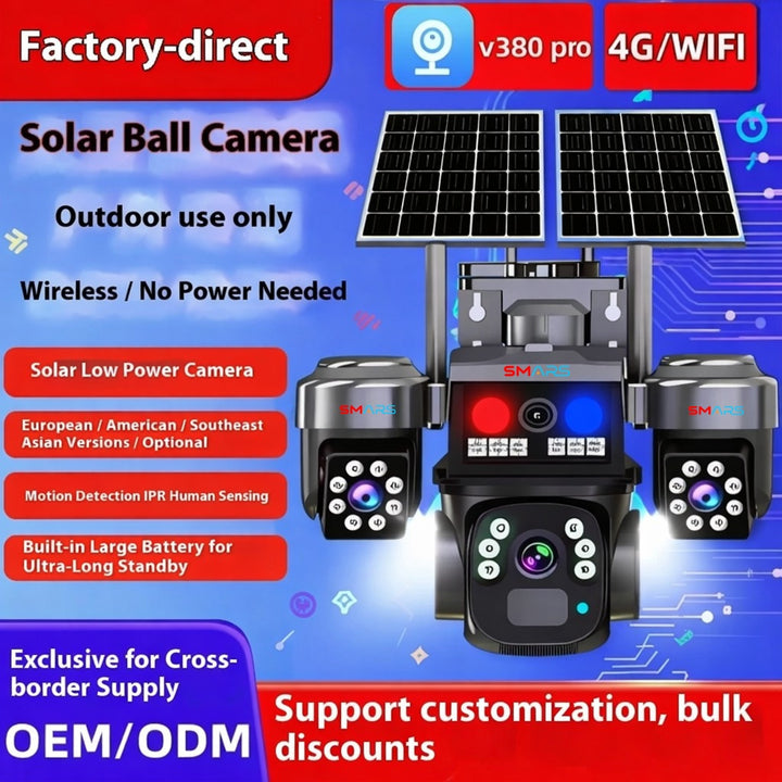 Smars 4G Solar PTZ Outdoor Security Camera | 4MP Triple Camera with 8X ...