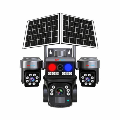 Smars 4G Solar PTZ Outdoor Security Camera | 4MP Triple Camera with 8X Zoom | 360° View | SIM Card Slot | Motion Detection | Two-Way Audio | IP66 Waterproof