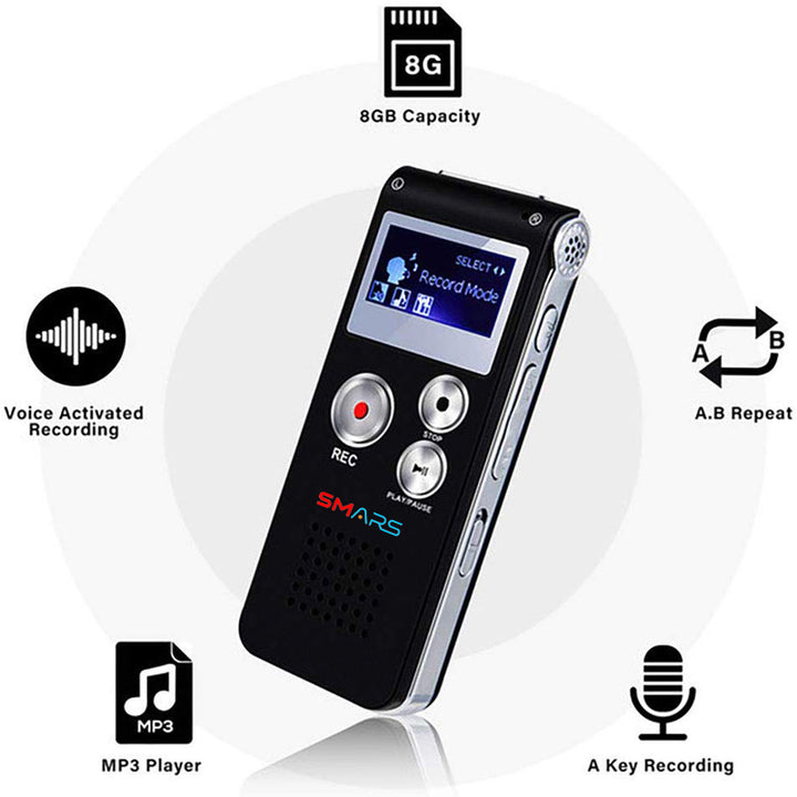 Smars Voice Record Mini 8GB Digital Sound Audio Recorder Dictaphone MP ...