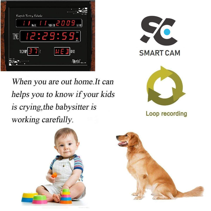 Smars® Digital Mini Wall Clock 1080P Security Camera WiFi Enabled IP C ...