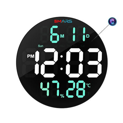 Smars 3D Big display wall clock with 1080p security camera| Inbuilt memory 32GB digital led clock table desk clock in bedroom for home