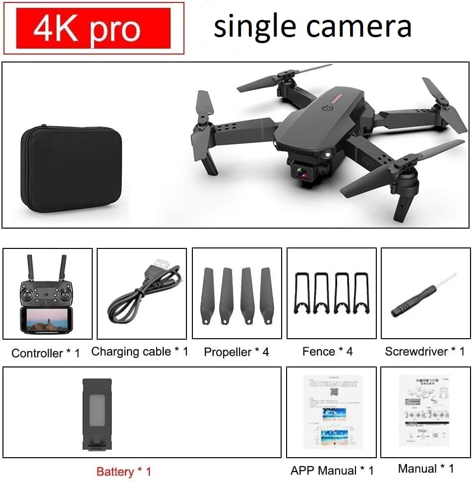 E88 Pro Drone with 4K Camera, WiFi FPV 1080P HD Dual Foldable RC Quadcopter  Altitude Hold, Headless Mode, Visual Positioning, Auto Return Mobile App  Control 