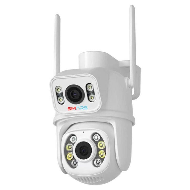 smars 4+4 MP Dual Lens WiFi IP PTZ Camera | Outdoor Wireless CCTV Security Camera | Audio and Video Monitoring | Colour Night Vision | NVR Supports | 360° PTZ Control | IP66 Waterproof