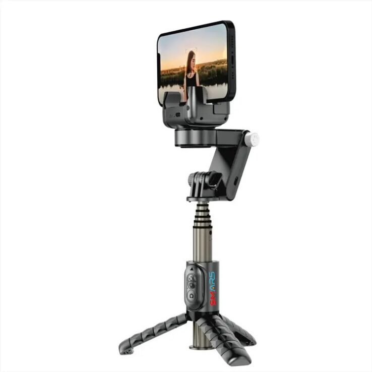 SMARS Q18 1-Axis Gimbal Stabilizer with Extendable Selfie Stick Tripod, Fill Light & 360° Face Tracking | Auto Balance, Remote Control for iPhone & Android