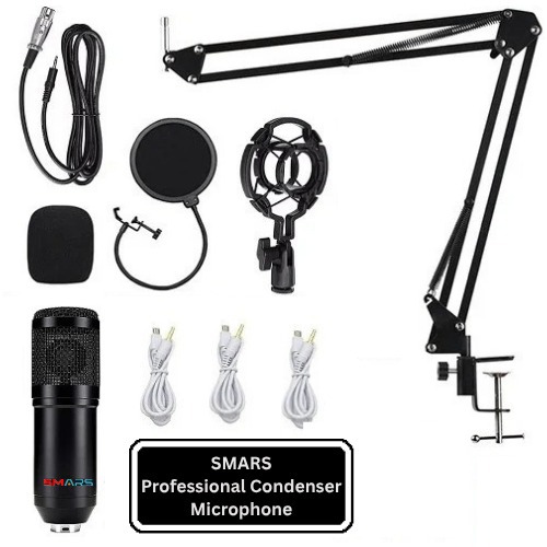 smars Professional Condenser Microphone Kit, BM-800 with Adjustable Scissor Arm Stand, Shock Mount, Pop Filter for Studio Recording, Podcasting, Streaming