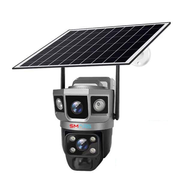 smars 4+4 MP Dual Lens WiFi Solar Powered Outdoor Security Ptz Camera with Audio & Video Recording | 2 Way Talk | IP66 Water Proof | Night Vision | 360° View | Cloud Storage