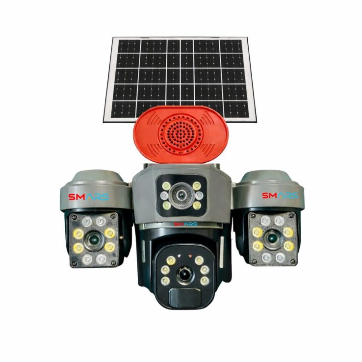 Smars Solar Powered 12MP 4G Triple Lens PTZ Camera for Outdoor | Battery Camera with Human Detection | Alarm Notification | Color Night Vision | Two Way Audio & 128GB SD Support